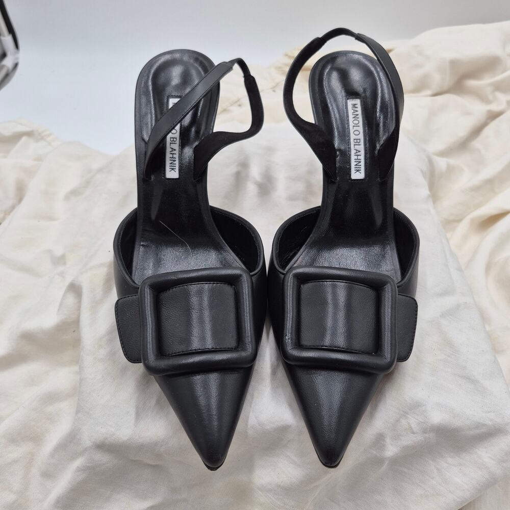 Manolo Blahnik Maysli black nappa leather slingback Pumps Heels EU 40.5 US 10.5